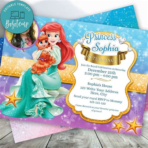 Editable Mermaid Princess For Girl With Photo Invitations Diy Bobotemp