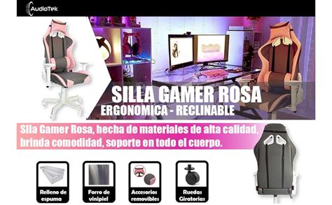 Pro System Audiotek Silla Gamer Rosa Ergonómica Reclinable Sillas Gamer