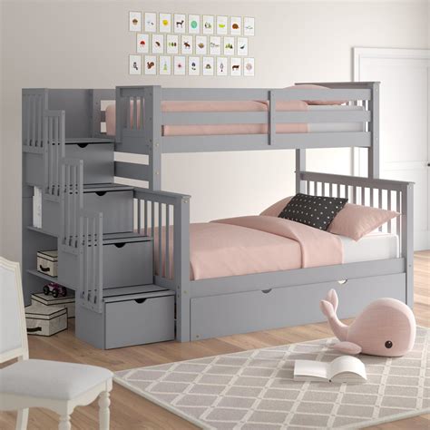 Harriet Bee Tena Solid Wood Standard Twin over Full Bunk Beds with 4