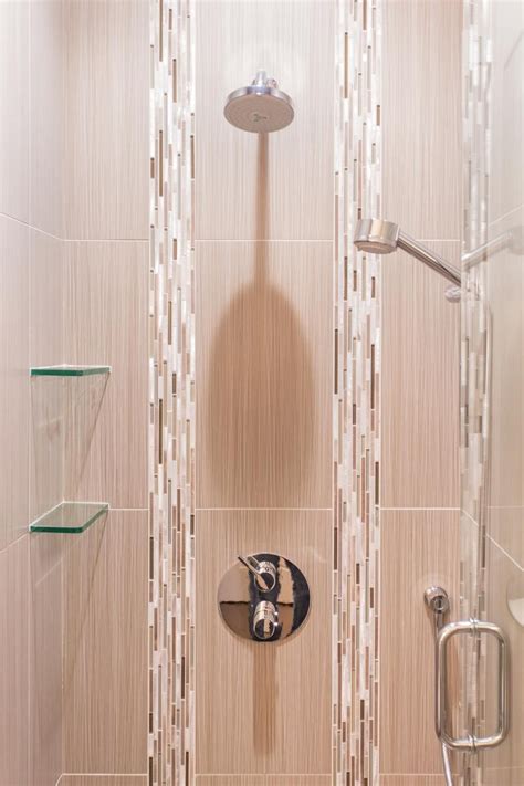 Contemporary Tile Shower With Tile Accent Strips Shower Tile
