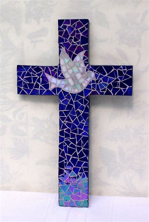 Blue Iridium Cross Mosaic Crosses Stain Glass Cross Mosaic Projects