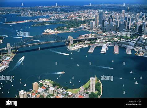 Aerial View Of Sydney With Harbour Bridge From Above North Sydney Stock