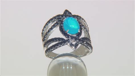Paraiba Blue Color Opal Rhodium Over Sterling Silver Ring 232ctw