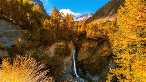 Download Wallpapers French Alps 4k Autumn Forest Waterfall