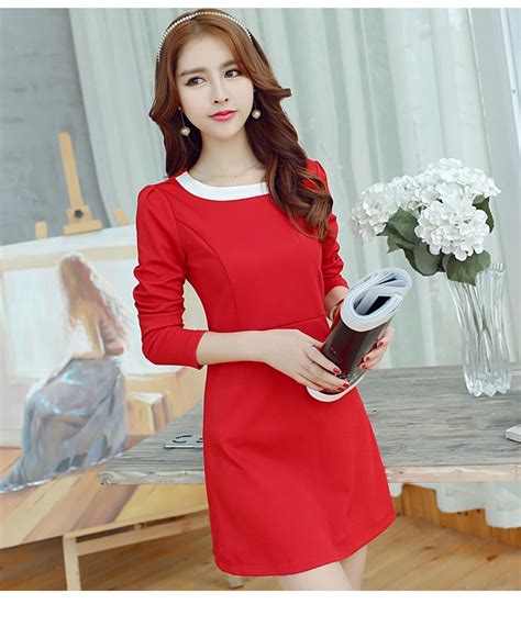 Spring Summer Dress Korean Women Clothing Office Lady Long Sleeve Dress Fashion O Neck Dress