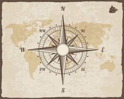 Vintage Nautical Compass Old World Map Premium Vector Freepik