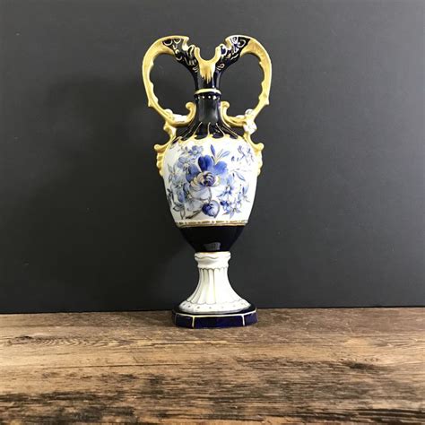 Vintage Vase Large Porcelain Blue And White Vase Ornate Blue And Gold