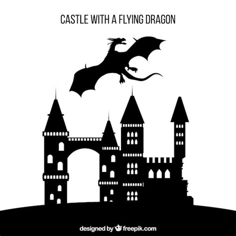 Free Vector Silhouette Of Castle And Flying Dragon