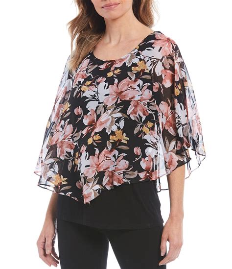 In Studio Floral Print Scoop Neck Popover Top Watercolor Floral L