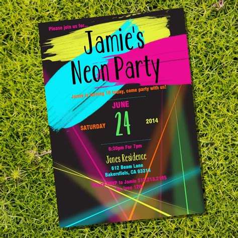 Neon Party Theme Invitation Glow Birthday Party Invite Etsy Neon