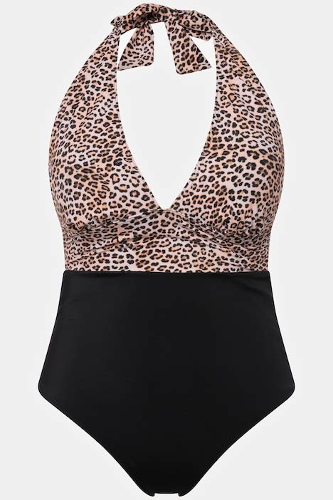 Leopard Print Halter Top One Piece Swimsuit Swimsuits Swimwear