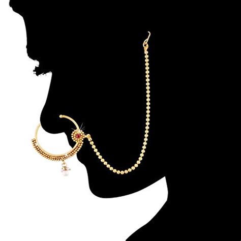 Buy Peora Traditional Gold Plated Bridal Jewellery Nose Ring Nathiya With Long Chain For Girls