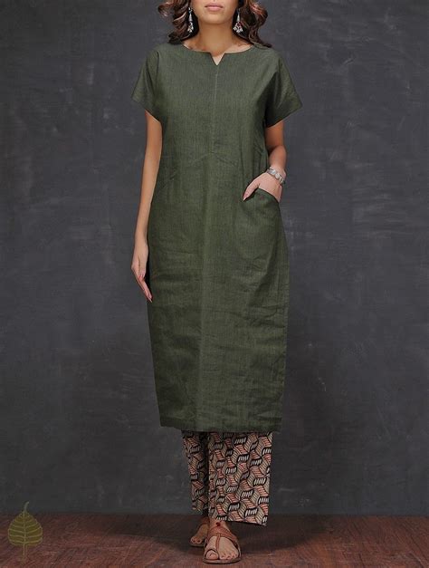 Buy Olive Mangalgiri Cotton Kurta With Pocket By Jaypore Women Kurtas Coromandel Connections