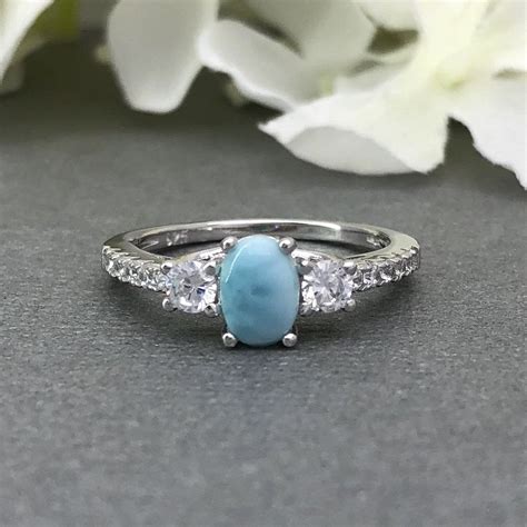 Oval Larimar Simulated Diamond Stones Sterling Silver Engagement