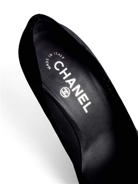 Chanel Cc Logo Velvet Crystal Heels Black