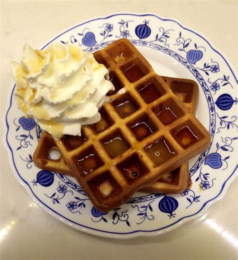 Homemade Waffles With Maple Syrup And Fresh Cream Mmmmmmmm Homemade