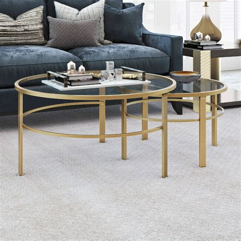 Evelynandzoe Contemporary Nesting Coffee Table Set With Glass Top