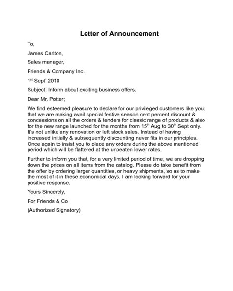 10 Free Announcement Letter Template Format Sample Amp Example