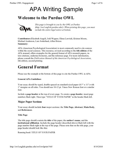 Sample College Paper Format Apastyle Apa Org Style Grammar