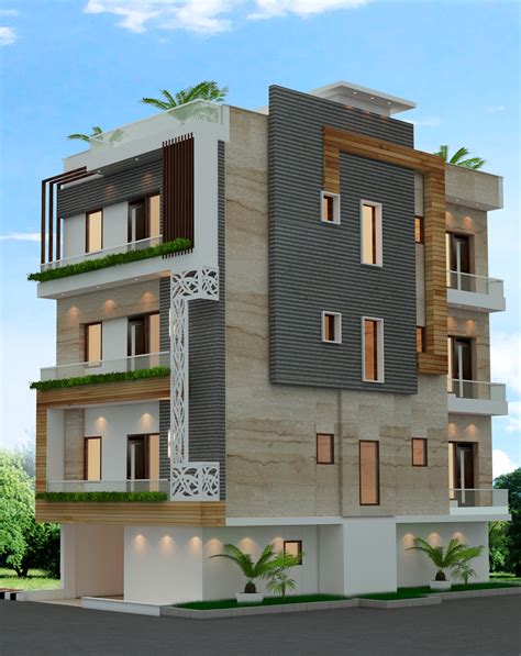 House Front Elevation Design For Triple Floor House By Nakul Sharma