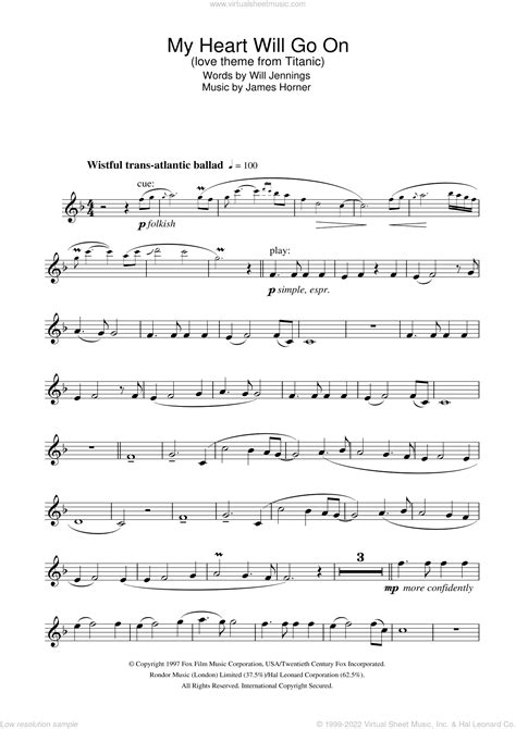 Dion My Heart Will Go On Love Theme From Titanic Sheet Music For