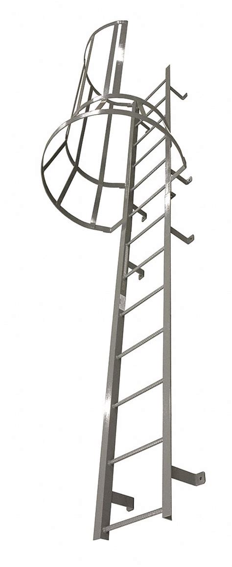 Cotterman 18 Ft 3 In Steel Fixed Ladder With Safety Cage Right Exit