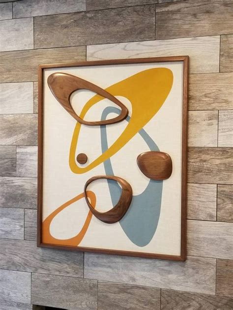Mid Century Modern Wood Wall Art Witco Inspired Madmen Abstract Sculpture Painting Retro Eames