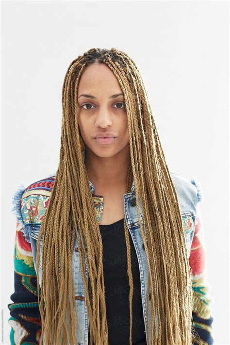 Portrait Of A Beautiful Young African American Woman With Long Braids
