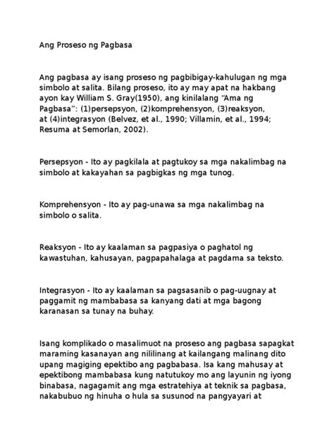  komplikadong kasanayan na nangangailangan ng ilang magkakaugnay na hanguan ng impormasyon. Ang Proseso Ng Pagbasa