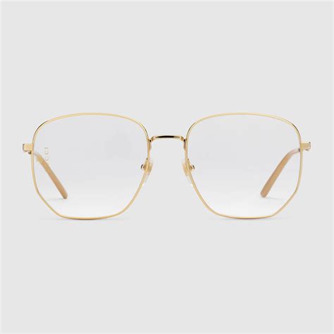 Gucci Gold Rectangular Frame Metal Glasses Flawless Crowns