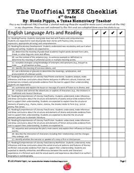 4th Grade TEKS Checklist (9 Weeks Checks) | Teks checklist ...