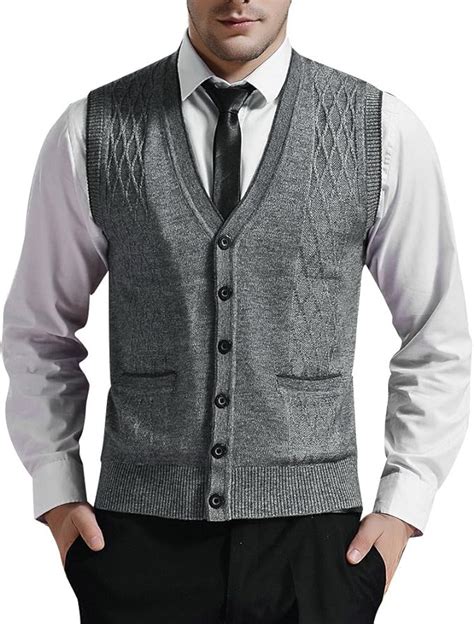 Mens V Neck Knitted Gilet Sleeveless Cashmere Vest Classic Jacquard