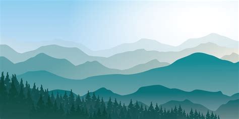 Premium Vector Foggy Mountains With Pine Forest Viewblue Mountains