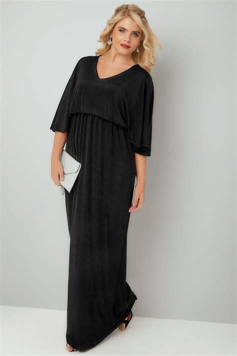 Black Sheen Maxi Dress With Kimono Sleeves Plus Size 16 To 36