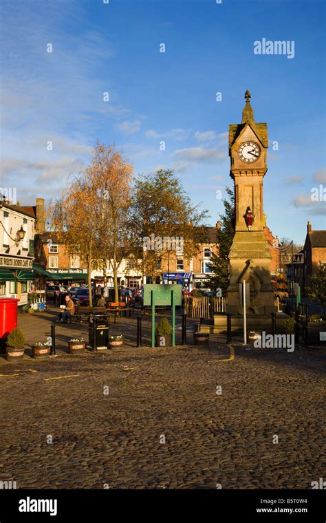Cobbled Market Square And Clock Tower Thirsk North Yorkshire England
