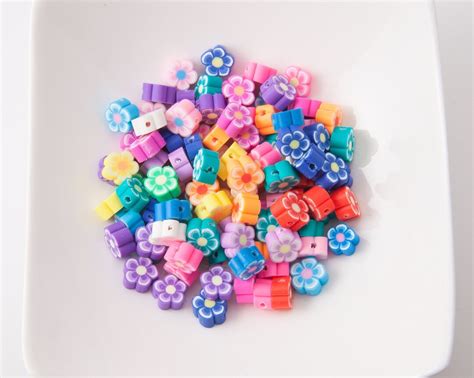 100 Pcs Flower Shaped Beads Polymer Clay Beads Rainbow Etsy