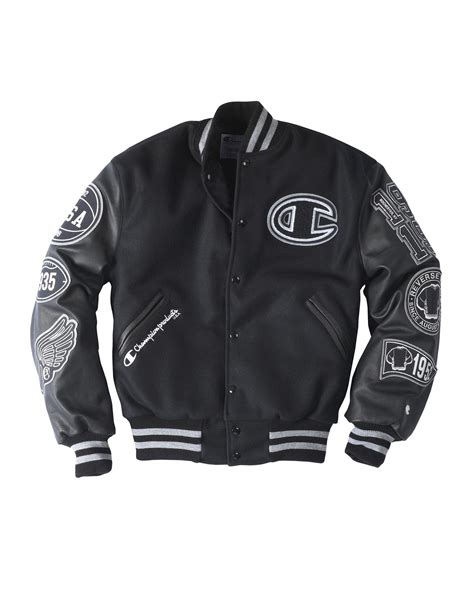 Champion Exclusive Life Wool Varsity Jacket With Leather Sleeves In