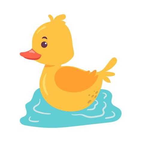 Cute Duck Swimming In The Water Yellow Duck Swims In A Puddle Baby