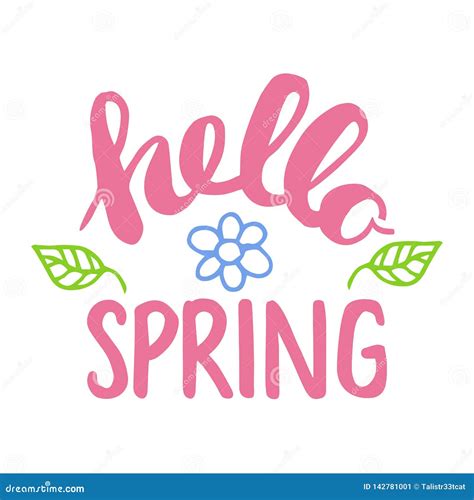 Hello Spring Quote Hand Drawn Calligraphy Stock Vector Illustration