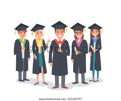 Group Graduating Students Standing Together Vector Image Vectorielle