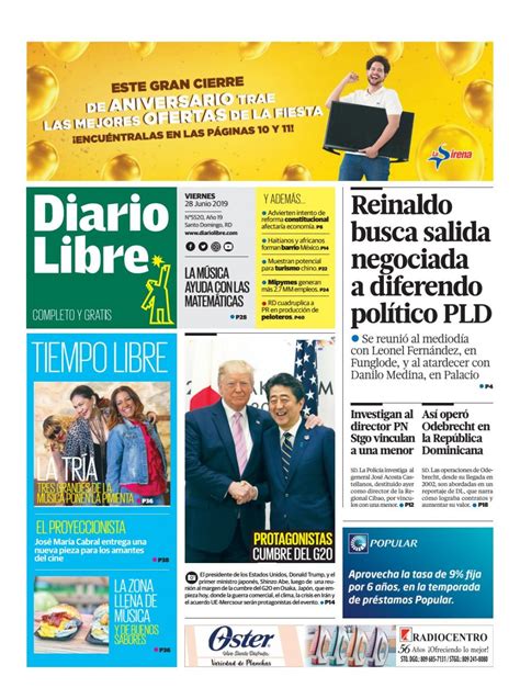 Portada Periódico Diario Libre Viernes 28 Junio 2019 Dominicanado