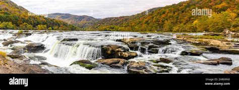 Sandstone Falls With Fall Color New River Gorge National Park West
