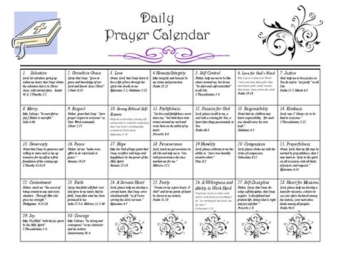 Girl Daily Prayer Calendar
