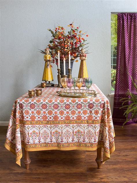 Orange Floral Tablecloth Persian Tablecloth Vintage Tablecloth