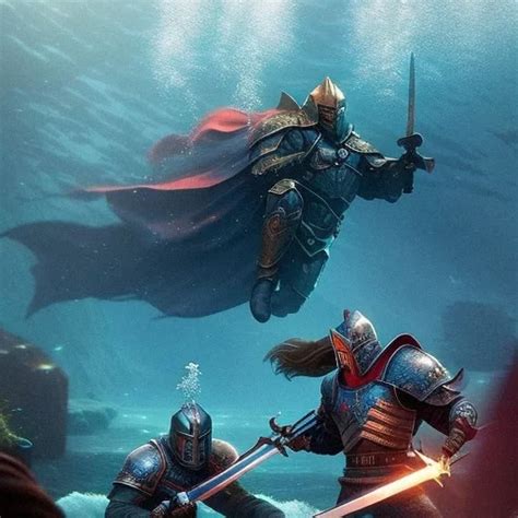 Ai Art Generator Medieval Knights Drowning Underwater