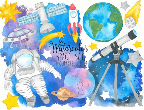 Space Clipart Watercolor Astronaut Clipart Watercolor Space Etsy
