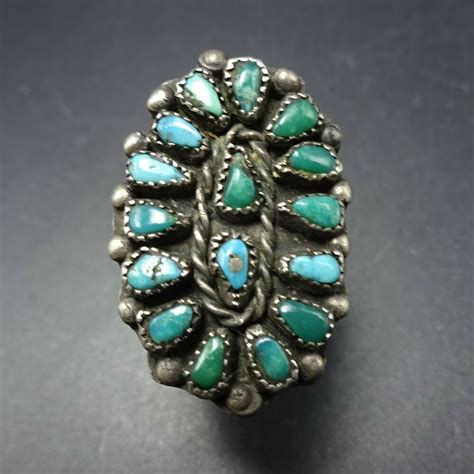 Old Navajo Sterling Silver Natural Turquoise Petit Point Cluster Ring