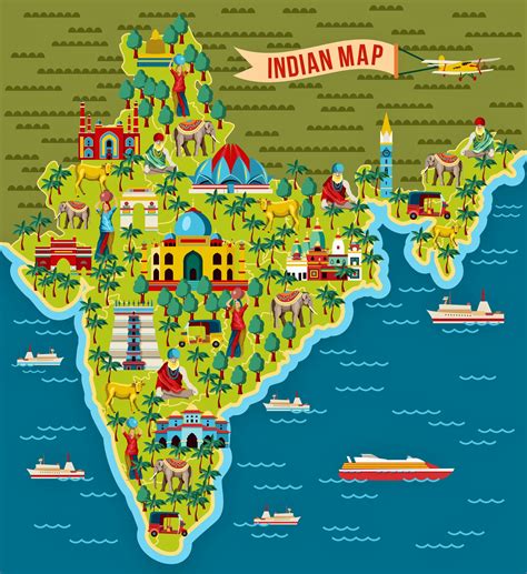 Tourist Illustrated Map Of India Maps Of India Maps Of Asia Images