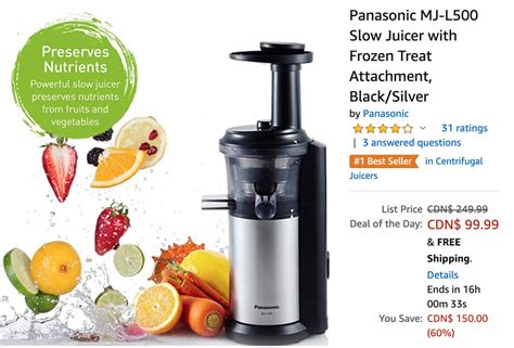 This is a highly efficient way to obtain nutrients.) there is no heat and no oxidation during the. Amazon Canada Deals: Save 60% off Panasonic Slow Juicer ...