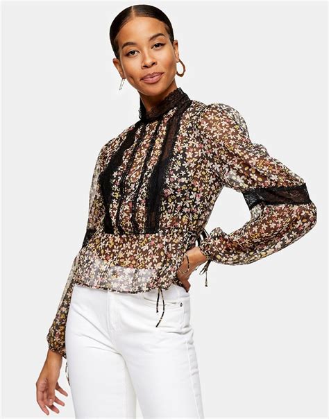 Topshop Blouse With Lace Detail In Floral Multi Fashion Gone Rogue